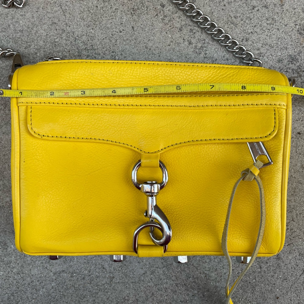 Canary Yellow Leather 5 Zip, Silver Chain Crossbody - Picture 11 of 13